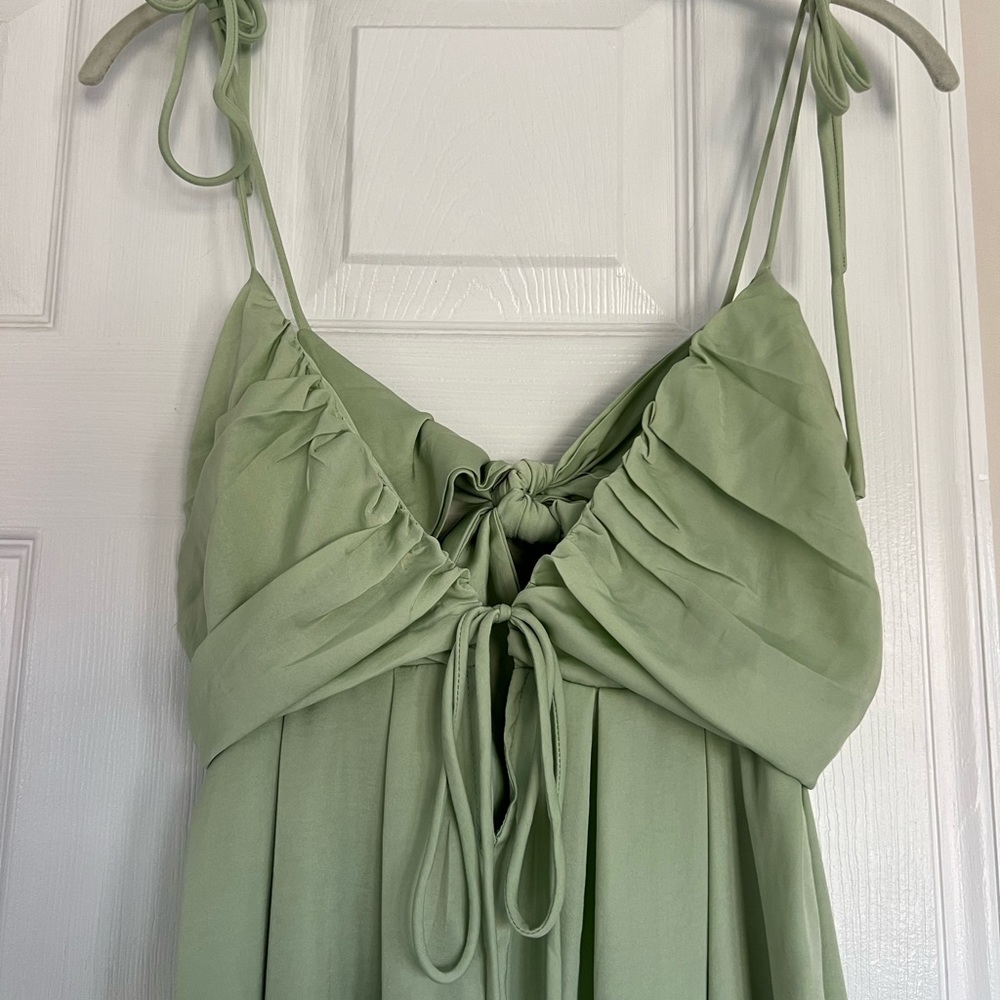Lulus Confidence Check Sage Green Satin Tie-Back Maxi Dress - Picture 3 of 5